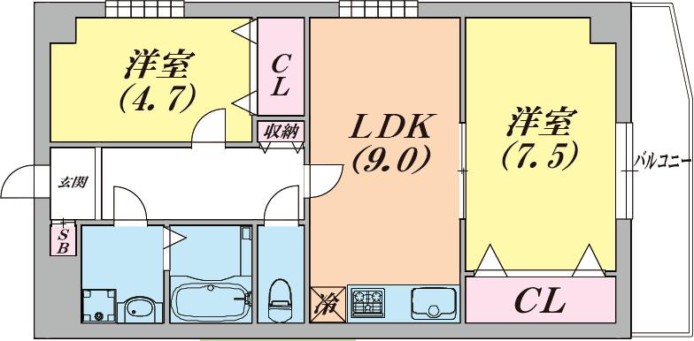 RELIEF片山町(2LDK/3階)の間取り写真