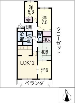 グランドハイツ原B棟(4LDK/1階)の間取り写真