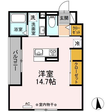 OHANA(ワンルーム/3階)の間取り写真