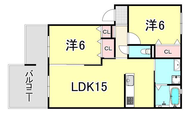 エトワール(2LDK/1階)の間取り写真
