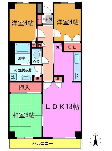 リヴェール南八幡(3LDK/1階)の間取り写真