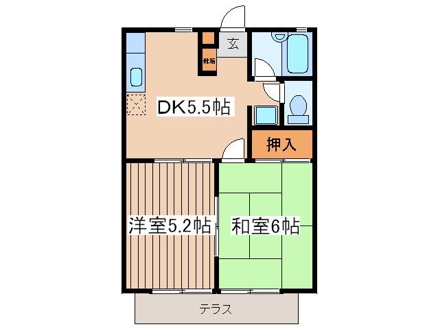 カーサアルカディア(2DK/1階)の間取り写真