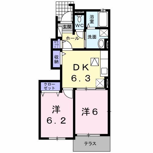 CASA FELICE I(2DK/1階)の間取り写真