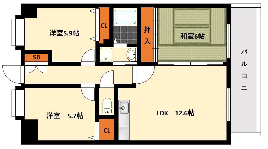 レインボー板付(3LDK/2階)の間取り写真