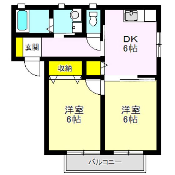 セントラルドルフAB棟(2DK/2階)の間取り写真