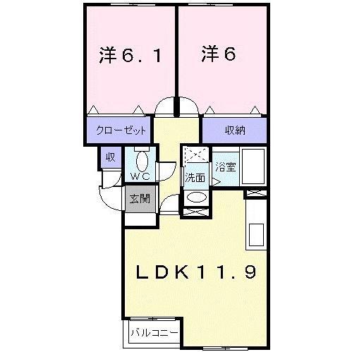 ジェルメ日乃出町(2LDK/3階)の間取り写真