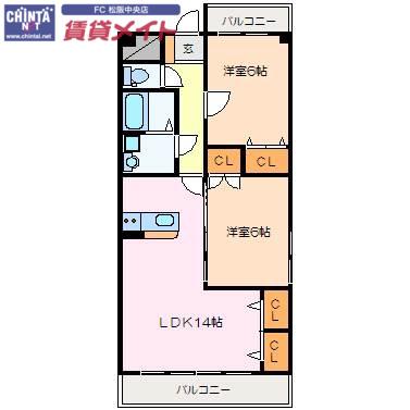 マイタウン松阪(2LDK/1階)の間取り写真