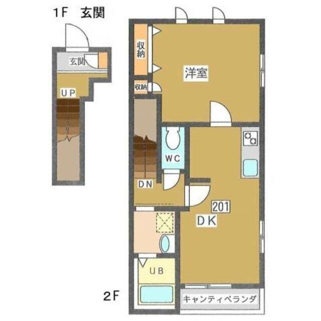 プリエ国分寺(1LDK/2階)の間取り写真