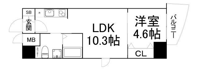 エステムコート 難波イーストレオルガ(1LDK/6階)の間取り写真