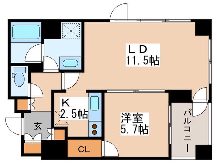 プライムメゾン南2条(1LDK/2階)の間取り写真