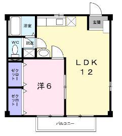 ニューシティコスモス(1LDK/2階)の間取り写真