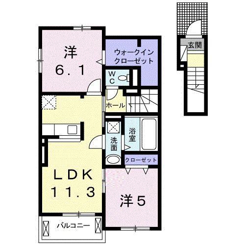 ブリーゼ駅南(2LDK/2階)の間取り写真