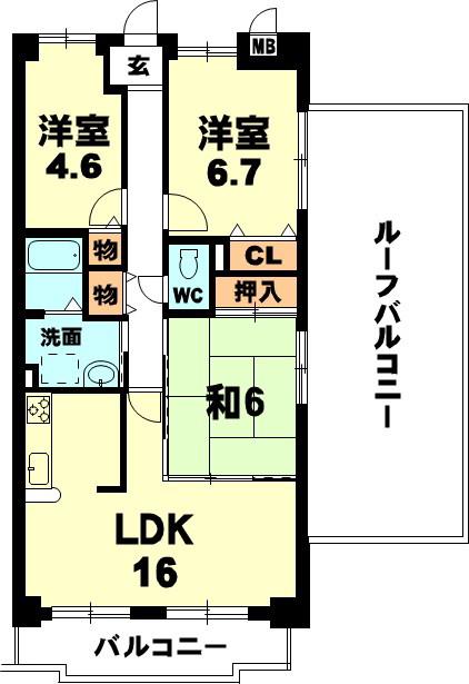 グローバル草津弐番館(3LDK/7階)の間取り写真