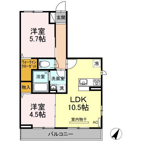 ソフィアさつき(2LDK/2階)の間取り写真