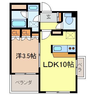 カネヒビル(1LDK/3階)の間取り写真