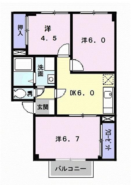 メゾン・アンソレイエIA(3DK/1階)の間取り写真