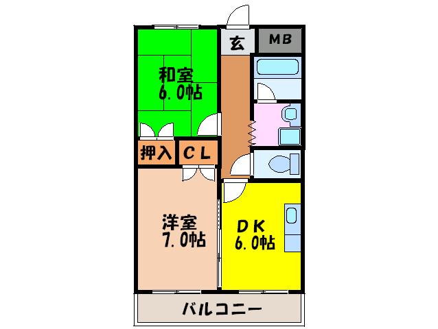 アトリエ箕面(2DK/1階)の間取り写真