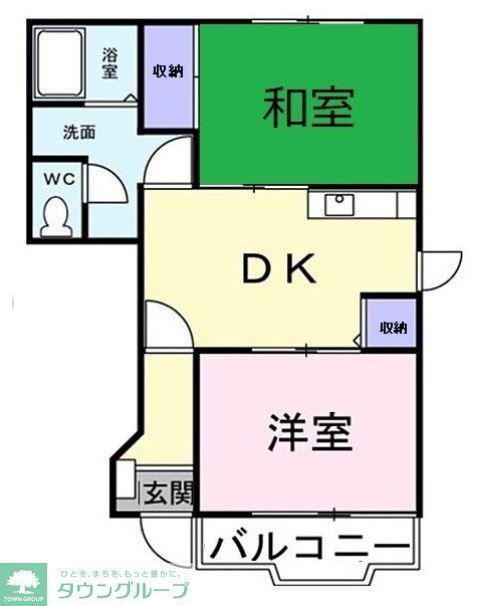 パインヴェール(2DK/1階)の間取り写真