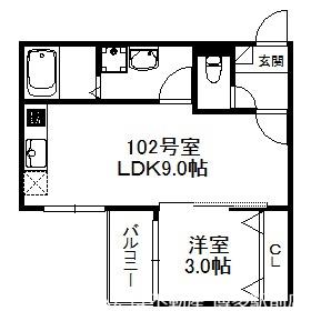 ポラリス小田部(1LDK/1階)の間取り写真