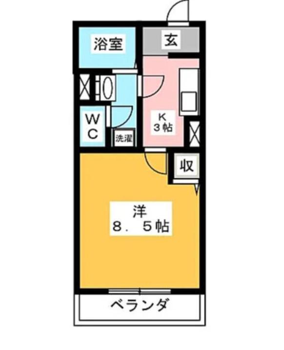 ツインロータスB棟(1K/2階)の間取り写真