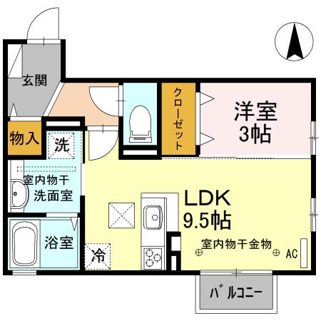 石川県金沢市 2階建 築9年(1LDK/1階)の間取り写真