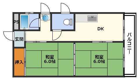 イーストハイツ(2DK/3階)の間取り写真