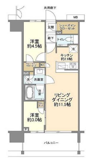 クレヴィア上野入谷(2LDK/4階)の間取り写真