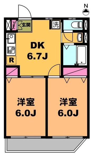 月村マンションNO22(2DK/3階)の間取り写真