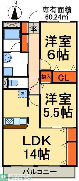 ウィッシュスクエア(2LDK/4階)の間取り写真