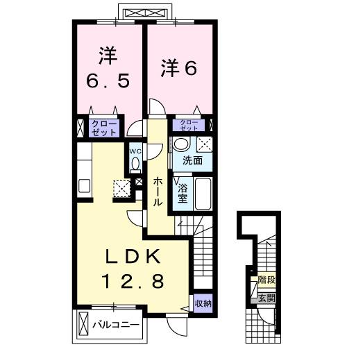 エレガント叶I(2LDK/2階)の間取り写真