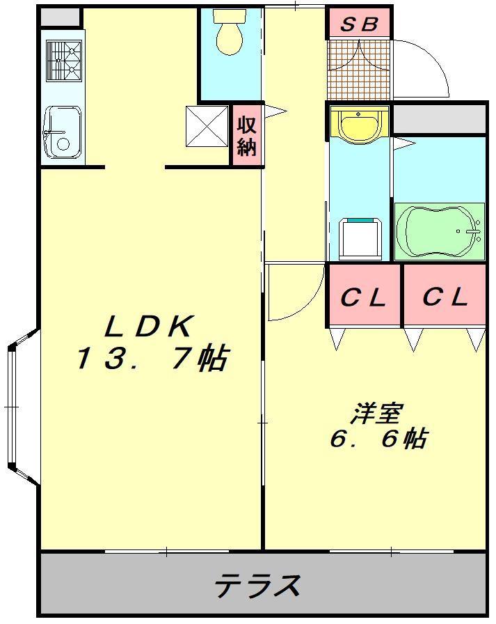 ラングウッド上福岡(1LDK/2階)の間取り写真