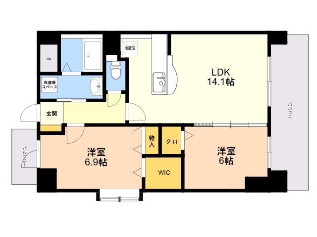 イーストパル博多Ⅱ(2LDK/2階)の間取り写真