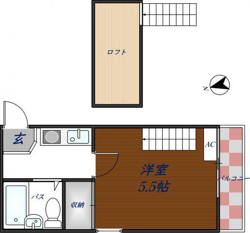 アミティ石切(1K/2階)の間取り写真
