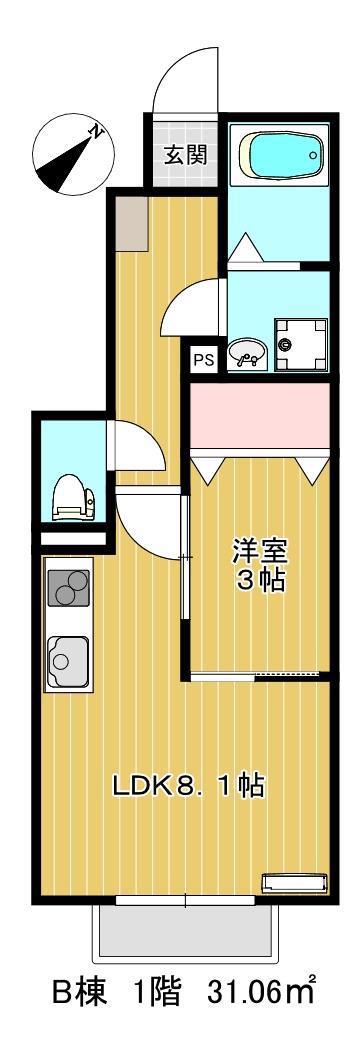 BSTYLE門前町B棟(1LDK/1階)の間取り写真