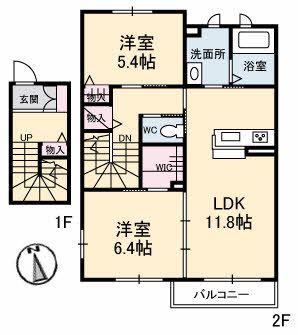 クレール(2LDK/2階)の間取り写真