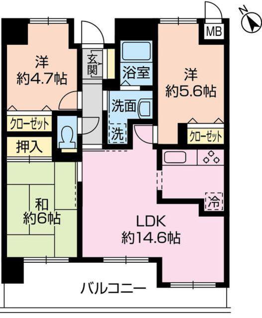 横山セントラルスクエア(3LDK/2階)の間取り写真