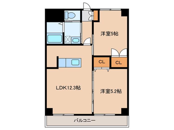 LA BELLEZZA 城西(2LDK/2階)の間取り写真
