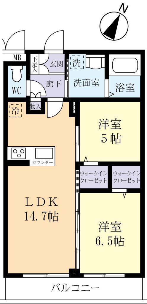 COMODOひがし野(2LDK/4階)の間取り写真