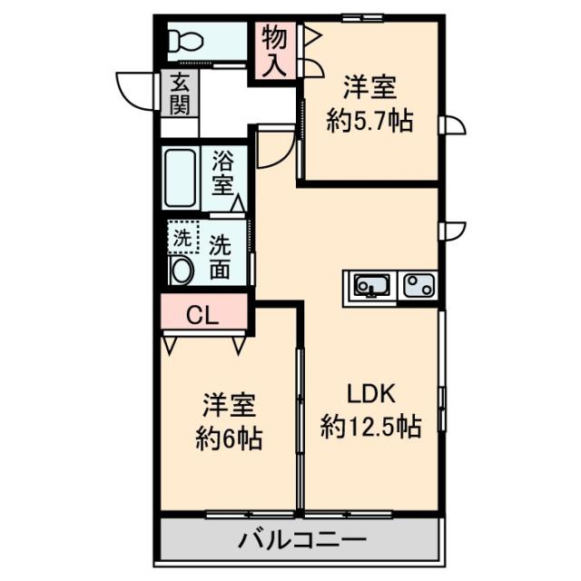 ルミエールIII(2LDK/2階)の間取り写真