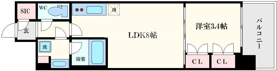 コンフォリア・リヴ北久宝寺Q(1LDK/4階)の間取り写真