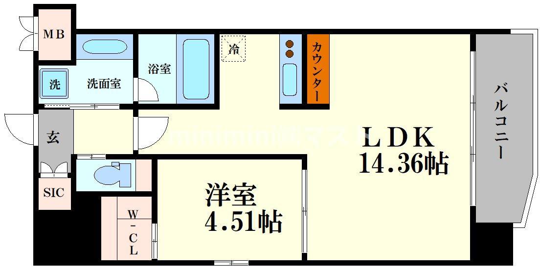プレジオ九条(1LDK/11階)の間取り写真