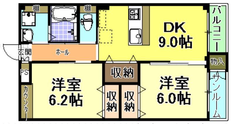 フルーム(2DK/1階)の間取り写真