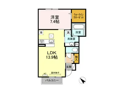 リヴェールパレス B棟(1LDK/1階)の間取り写真