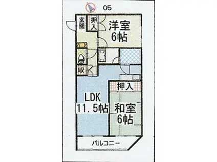東皋園ハイツ(2LDK/1階)の間取り写真