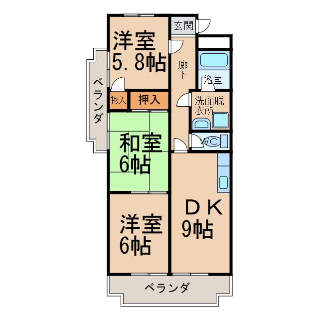 藤塚ハイツ(3DK/4階)の間取り写真
