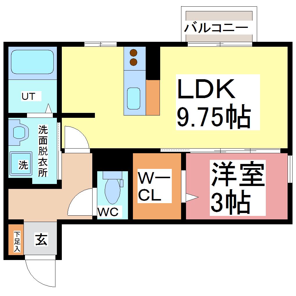 カルナ志比口(1LDK/2階)の間取り写真