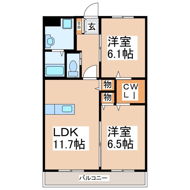 リーブライツ菊池(2LDK/1階)の間取り写真