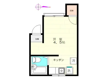 北里タウンハイツ(ワンルーム/1階)の間取り写真