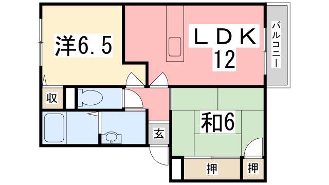 パセオ広畑I(2LDK/2階)の間取り写真