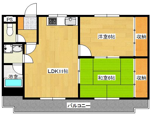 ベネッセヤマモト(2LDK/3階)の間取り写真